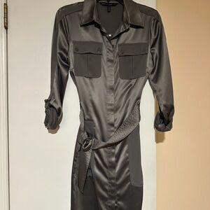 White House Black Market Charcoal Satin Shirt Dress